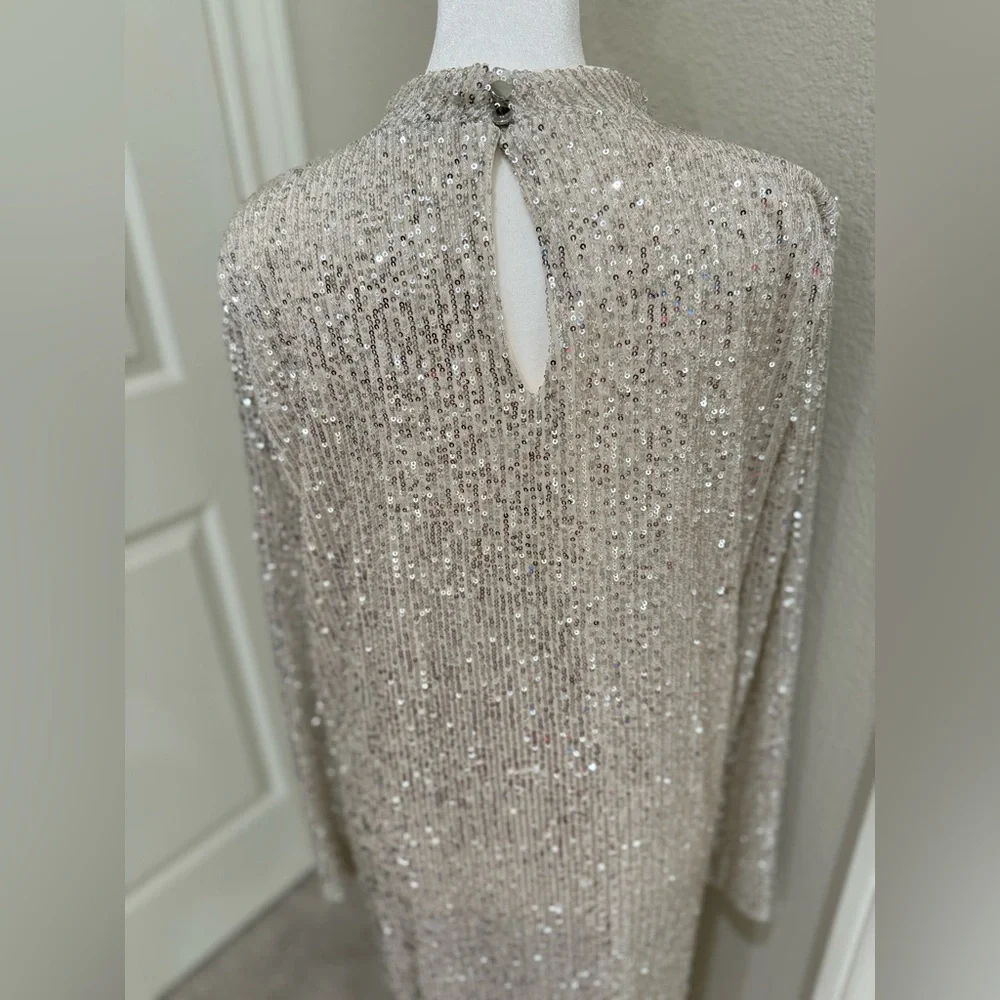 Halogen Sequins Silver Dress with Cream Lining, XL - Picture 9 of 11